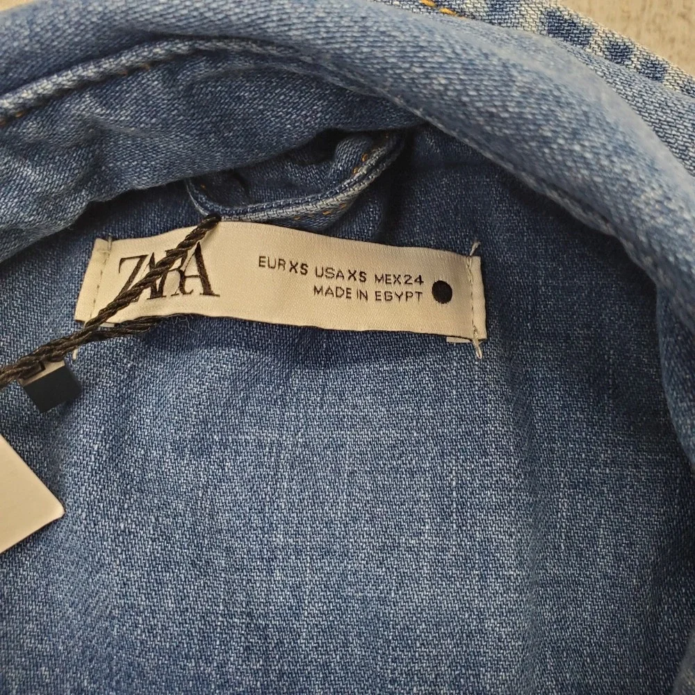 Zara Casual Shirt Mens XS Blue Denim Relaxed Fit Long-Sleeve Collared Button Up - Picture 6 of 8